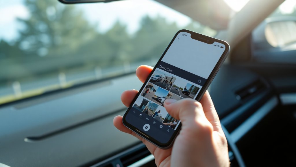 Phone app showing dash cam video gallery